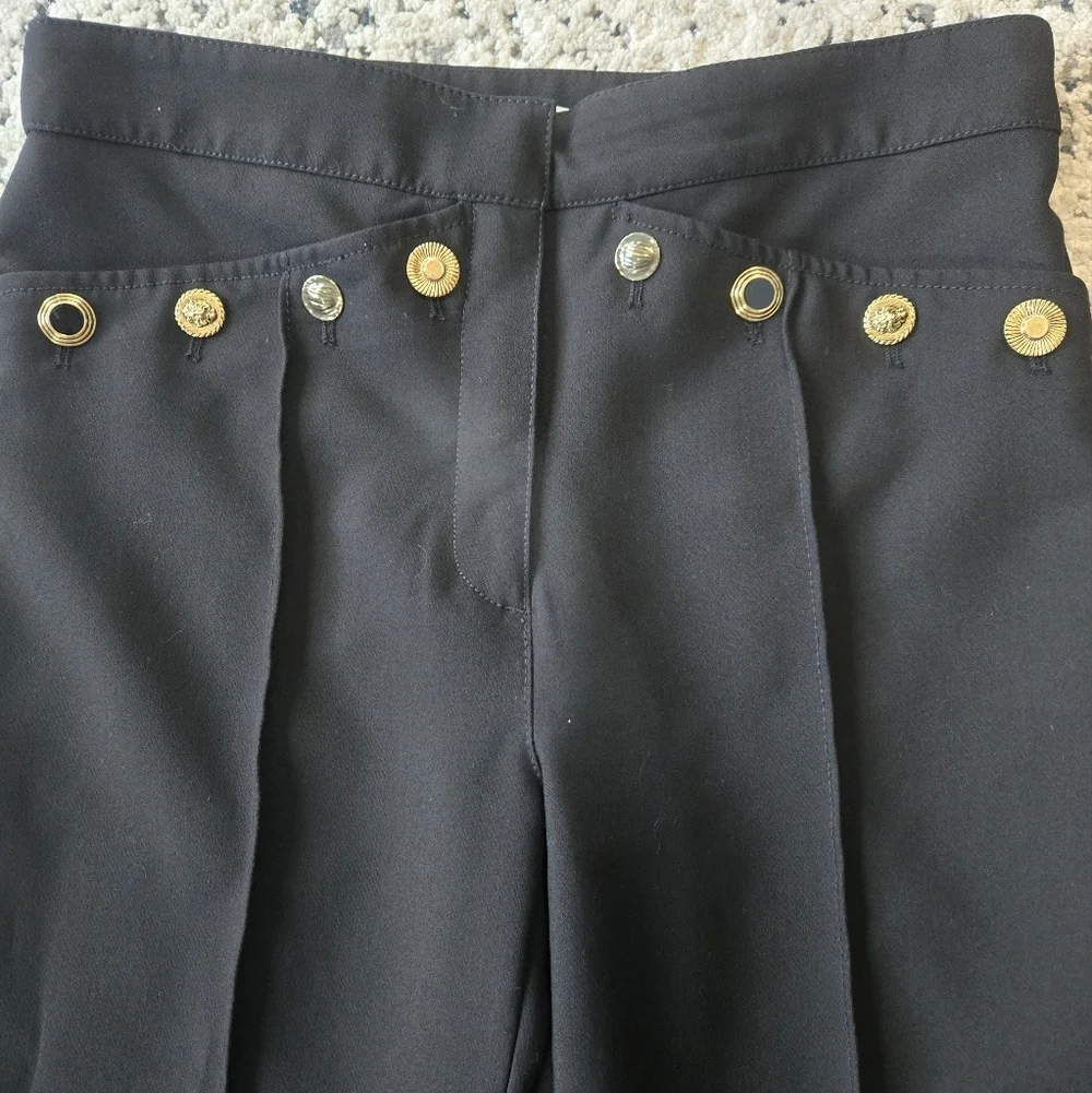 ZARA Black Flared Dress pants With Gold Buttons Size USA Medium